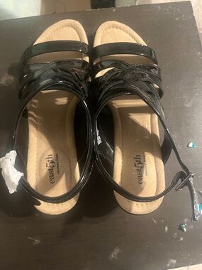 East 5th Black Patent Strappy Memory Foam Sandals